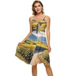 Sunflowers Flowers Nature Sleeveless Tie Front Chiffon Dress