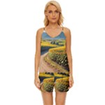 Sunflowers Flowers Nature V-Neck Satin Pajamas Set
