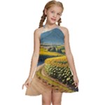 Sunflowers Flowers Nature Kids  Halter Collar Waist Tie Chiffon Dress