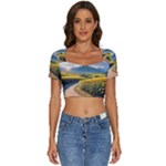 Sunflowers Flowers Nature Short Sleeve Square Neckline Crop Top 