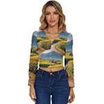 Sunflowers Flowers Nature Long Sleeve V-Neck Top
