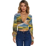 Sunflowers Flowers Nature Long Sleeve Deep-V Velour Top