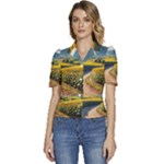 Sunflowers Flowers Nature Puffed Short Sleeve Button Up Jacket