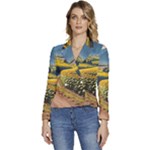 Sunflowers Flowers Nature Women s Long Sleeve Revers Collar Cropped Jacket
