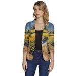 Sunflowers Flowers Nature Women s One-Button 3/4 Sleeve Short Jacket