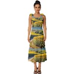 Sunflowers Flowers Nature Tie-Strap Tiered Midi Chiffon Dress