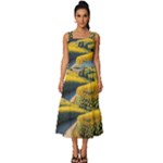 Sunflowers Flowers Nature Square Neckline Tiered Midi Dress