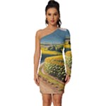 Sunflowers Flowers Nature Long Sleeve One Shoulder Mini Dress