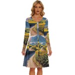 Sunflowers Flowers Nature Long Sleeve Dress With Pocket