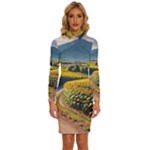 Sunflowers Flowers Nature Long Sleeve Shirt Collar Bodycon Dress