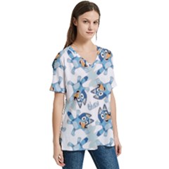 V-Neck Split Shoulder Casual T-Shirt 