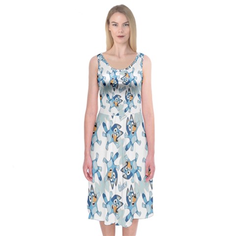 Bluey, Bluey merch, Bluey pattern, Bluey Bluey, bingo, Bluey design, bluey dog Midi Sleeveless Dress from ArtsNow.com