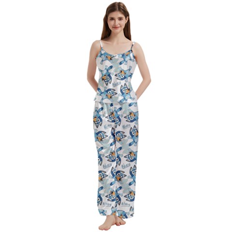 Bluey, Bluey merch, Bluey pattern, Bluey Bluey, bingo, Bluey design, bluey dog Spaghetti Top Long Pants Satin Pajamas Set from ArtsNow.com
