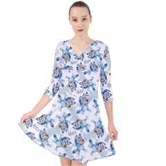 Quarter Sleeve Front Wrap Dress 