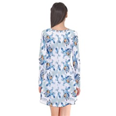 Long Sleeve V-neck Flare Dress 