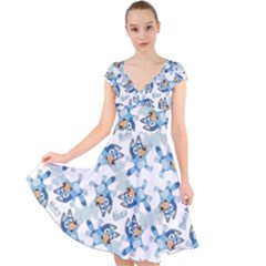 Cap Sleeve Front Wrap Midi Dress 