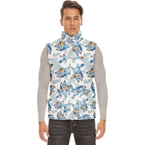 Bluey, Bluey merch, Bluey pattern, Bluey Bluey, bingo, Bluey design, bluey dog Men s High Neck Button Up Puffer Vest from ArtsNow.com