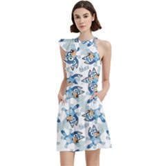 Cocktail Party Halter Sleeveless Dress With Pockets 