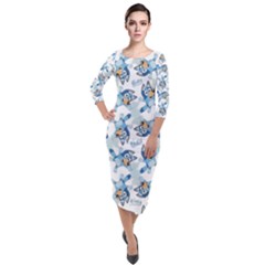 Quarter Sleeve Midi Velour Bodycon Dress 