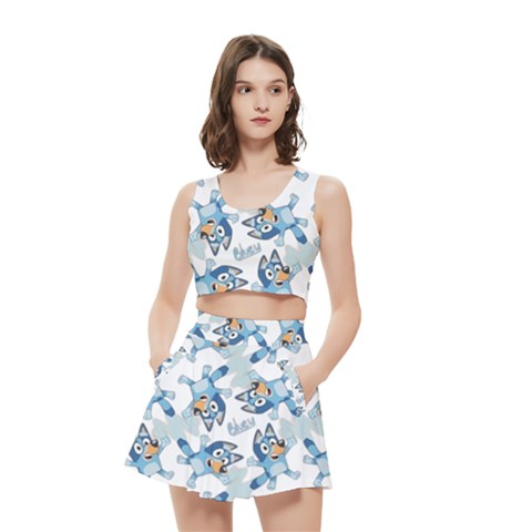 Bluey, Bluey merch, Bluey pattern, Bluey Bluey, bingo, Bluey design, bluey dog Women s Crop Top Pleated Skater Rave Skirt from ArtsNow.com