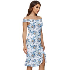 Off Shoulder Ruffle Split Hem Bodycon Dress 