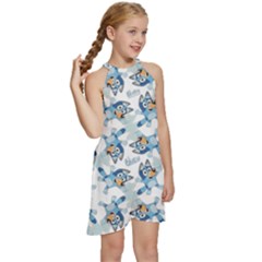 Kids  Halter Collar Waist Tie Chiffon Dress 