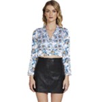Bluey, Bluey merch, Bluey pattern, Bluey Bluey, bingo, Bluey design, bluey dog Long Sleeve Tie Back Satin Wrap Top Bluey, Bluey merch, Bluey pattern, Bluey Bluey, bingo, Bluey design, bluey dog Long Sleeve Tie Back Satin Wrap Top