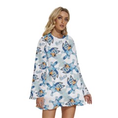 Round Neck Long Sleeve Bohemian Style Chiffon Mini Dress 