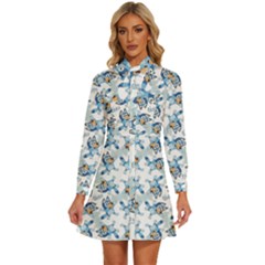 Women s Long Sleeve Bow Deco Button Up Dress 