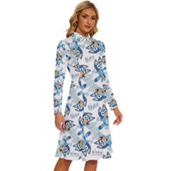 Long Sleeve Shirt Collar A-Line Dress 