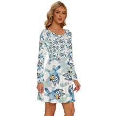 Long Sleeve Wide Neck Velvet Dress 