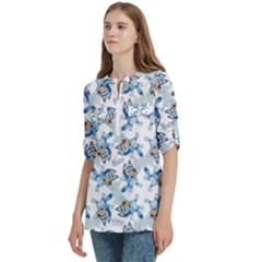 Women s Zip Front V-Neck 3/4 Sleeve Casual Top Pocket Shirt 