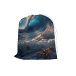 Ocean Sea Waves Drawstring Pouch (Large)