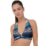 Ocean Sea Waves Halter Plunge Bikini Top