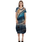 Ocean Sea Waves T-Shirt Midi Dress With Pockets
