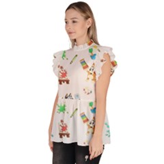 Ruffle Collar Short Sleeve Chiffon Top 