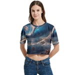 Ocean Sea Waves Women s Round Neck Short Sleeve Crop Top