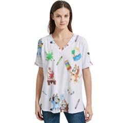 V-Neck Split Shoulder Casual T-Shirt 