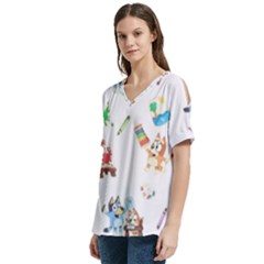 V-Neck Split Shoulder Casual T-Shirt 