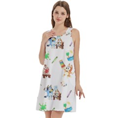 Round Neck Sleeve Casual Dress With Pockets 