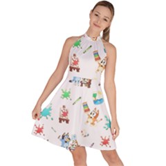Sleeveless Halter Neck A-Line Dress 