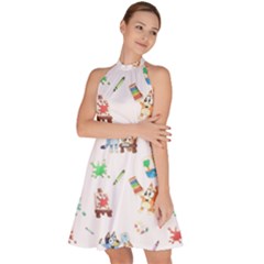 Sleeveless Halter Neck A-Line Dress 