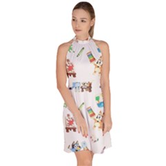 Sleeveless Halter Neck A-Line Dress 