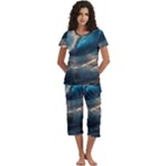 Ocean Sea Waves Short Sleeve 3/4 Length Pants Lounge Set