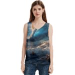 Ocean Sea Waves Women s V-Neck Sleeveless Satin Top