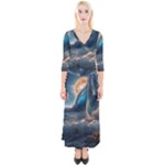 Ocean Sea Waves Quarter Sleeve Wrap Maxi Dress