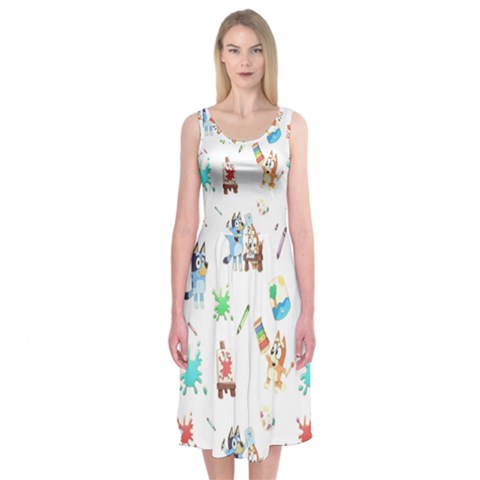 Bluey, Bluey merch, Bluey pattern, Bluey Bluey, bingo, Bluey design, bluey dog Midi Sleeveless Dress from ArtsNow.com