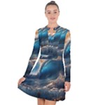 Ocean Sea Waves Long Sleeve Panel Dress