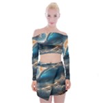 Ocean Sea Waves Off Shoulder Top with Mini Skirt Set