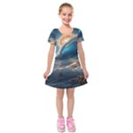 Ocean Sea Waves Kids  Short Sleeve Velvet Dress